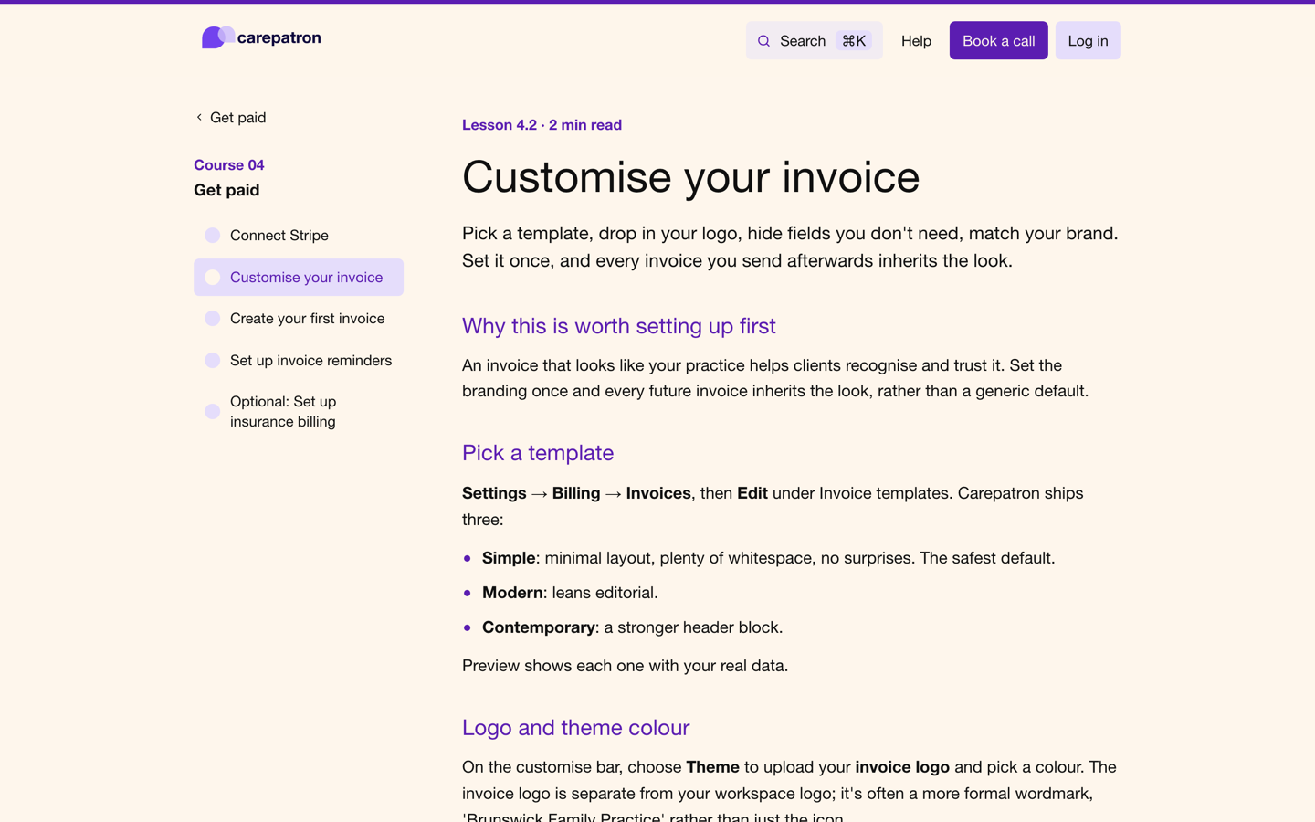 Current lesson page